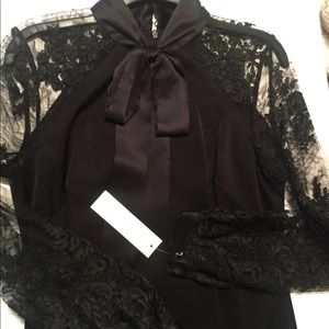 NWT Kay Unger Black silk and lace dress